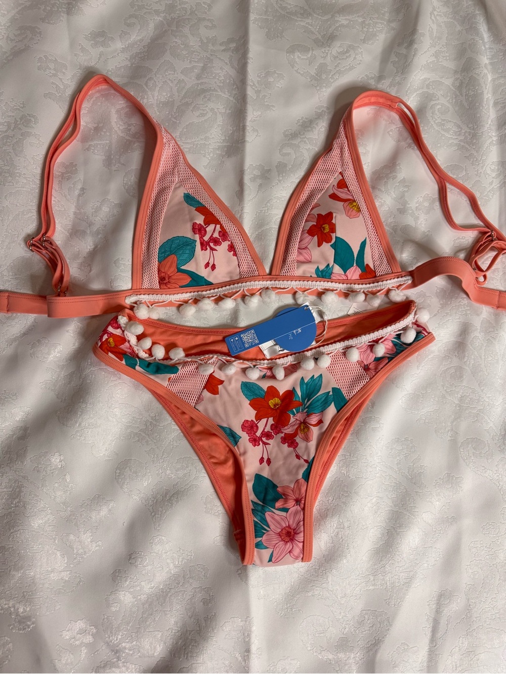 Cupshe Coral Floral Pom-Trim Bikini Set